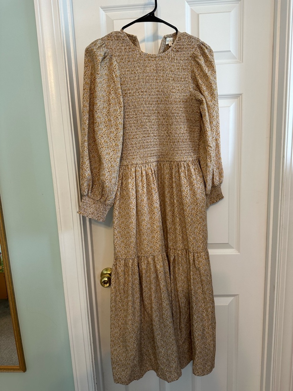 Roolee Beige Floral Smocked Maxi Dress